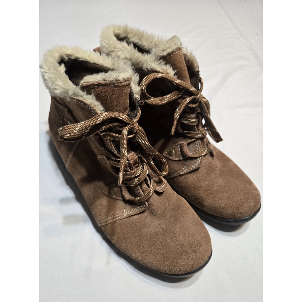 Earth Origins Cooper Brown Leather Ankle Boots 8.5W Faux Fur Lined Cozy Gorpcore